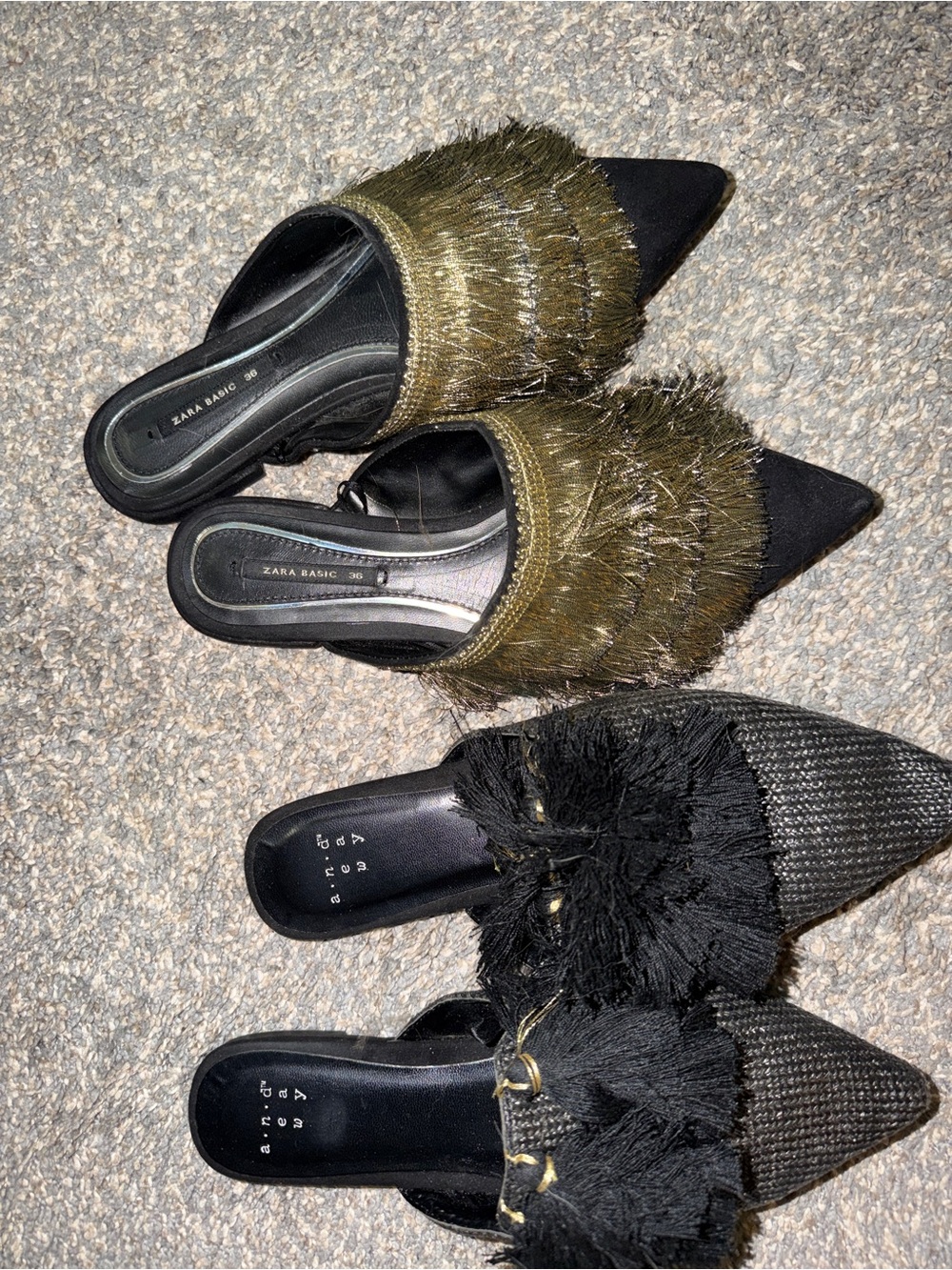Zara Fringe Pointed Mules and A New Day mules